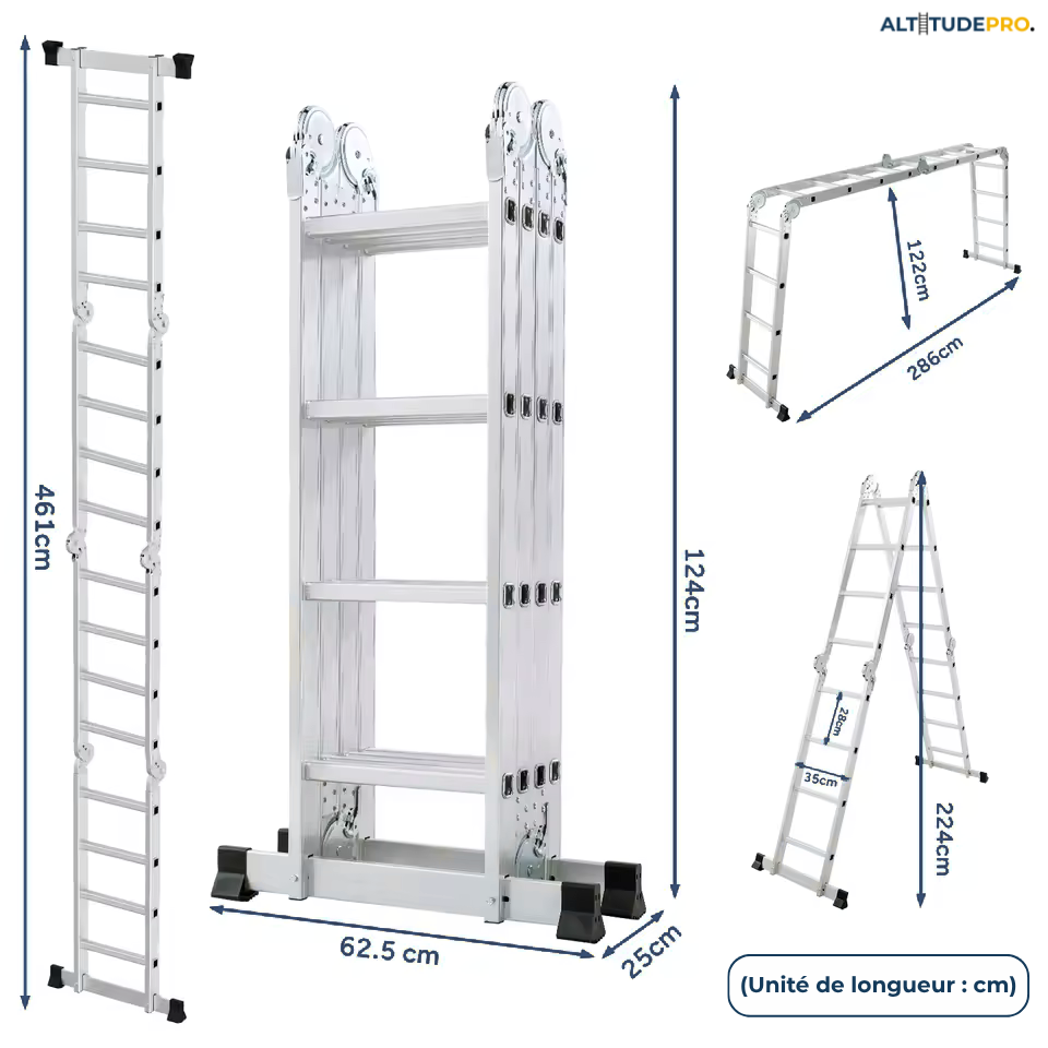 Échelle Multifonctions Pliante 4,61 m en Aluminium